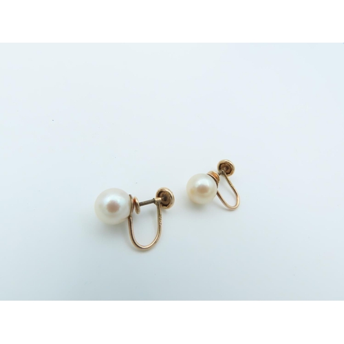 679 - Pair of 14 Carat Gold Screw On Ladies Pearl Earrings