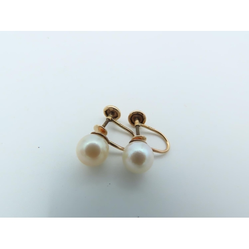 679 - Pair of 14 Carat Gold Screw On Ladies Pearl Earrings