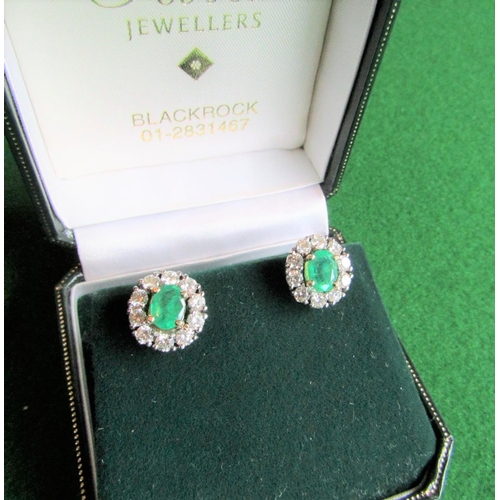 68 - Very Fine Pair of Emerald and Diamond Ladies Cluster Earrings of Attractive Colour