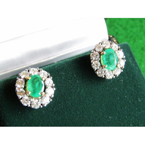 68 - Very Fine Pair of Emerald and Diamond Ladies Cluster Earrings of Attractive Colour