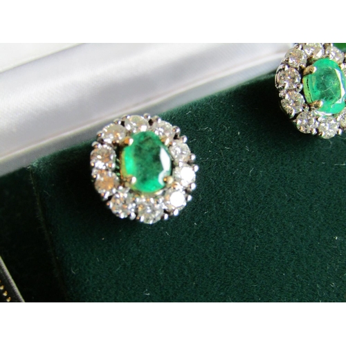 68 - Very Fine Pair of Emerald and Diamond Ladies Cluster Earrings of Attractive Colour