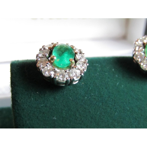 68 - Very Fine Pair of Emerald and Diamond Ladies Cluster Earrings of Attractive Colour