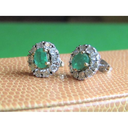 68 - Very Fine Pair of Emerald and Diamond Ladies Cluster Earrings of Attractive Colour