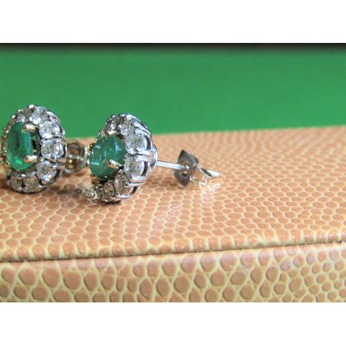 68 - Very Fine Pair of Emerald and Diamond Ladies Cluster Earrings of Attractive Colour