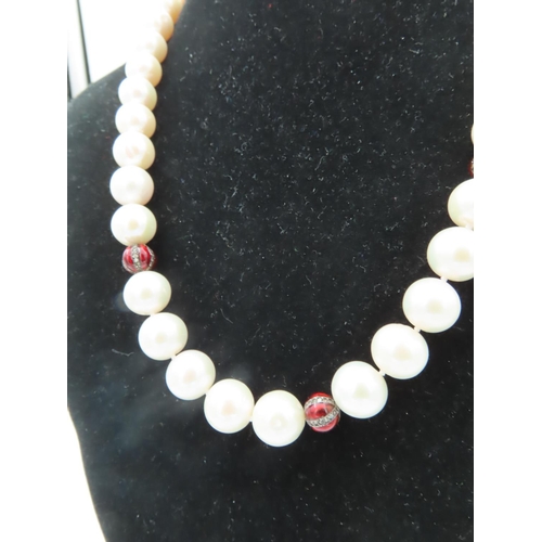 684 - Attractive Pearl Necklace 18 Carat Gold and Diamond Sections with 14 Carat Gold Clasp