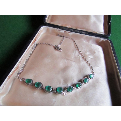 69 - Emerald and Diamond Set Ladies Necklace Front Section Set with Eight Oval Facet Cut Claw Set Emerald... 