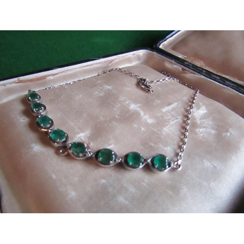 69 - Emerald and Diamond Set Ladies Necklace Front Section Set with Eight Oval Facet Cut Claw Set Emerald... 