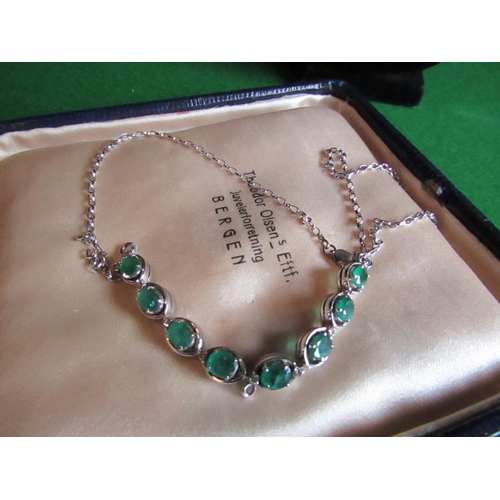 69 - Emerald and Diamond Set Ladies Necklace Front Section Set with Eight Oval Facet Cut Claw Set Emerald... 