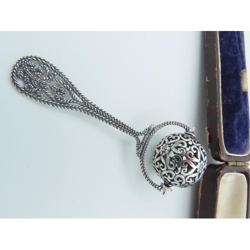 690 - Solid Silver Roller Ball Form Babies Rattle