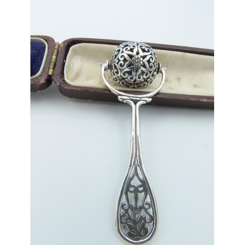 690 - Solid Silver Roller Ball Form Babies Rattle