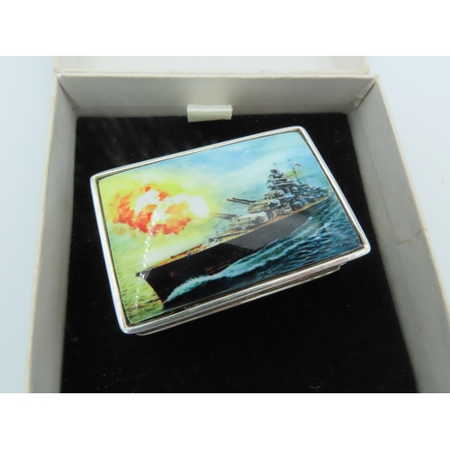 692 - Ship Motif Decorated Solid Silver Snuff Box Hinged Cover