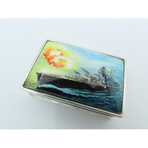 692 - Ship Motif Decorated Solid Silver Snuff Box Hinged Cover