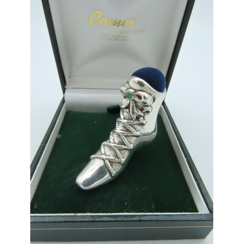 694 - Ladies Boot Motif Solid Silver Mounted Pin Cushion