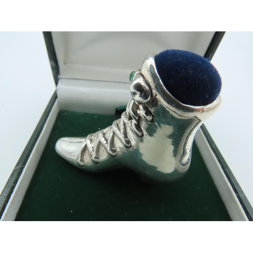 694 - Ladies Boot Motif Solid Silver Mounted Pin Cushion