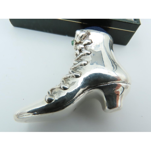 694 - Ladies Boot Motif Solid Silver Mounted Pin Cushion