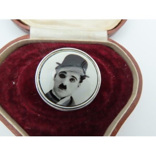 699 - Charlie Chaplin Solid Silver Mounted Pill Box Hinged Cover