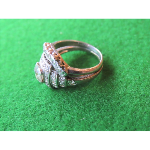 701 - Ladies Diamond Platinum Set Ring of Twin Band Form Attractive Colour Ring Size M