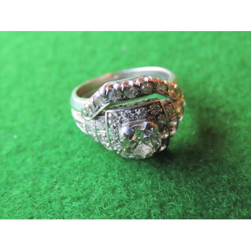 701 - Ladies Diamond Platinum Set Ring of Twin Band Form Attractive Colour Ring Size M