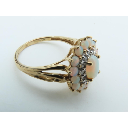 703 - Opal and Diamond Ladies Cluster Ring Mounted on 9 Carat Yellow Gold Ring Size Q and a Half