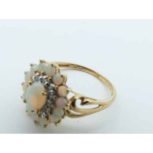 703 - Opal and Diamond Ladies Cluster Ring Mounted on 9 Carat Yellow Gold Ring Size Q and a Half