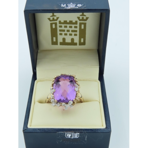 704 - Amethyst and Diamond Statement Ring Mounted on 9 Carat Gold Ring Size Q and a Half