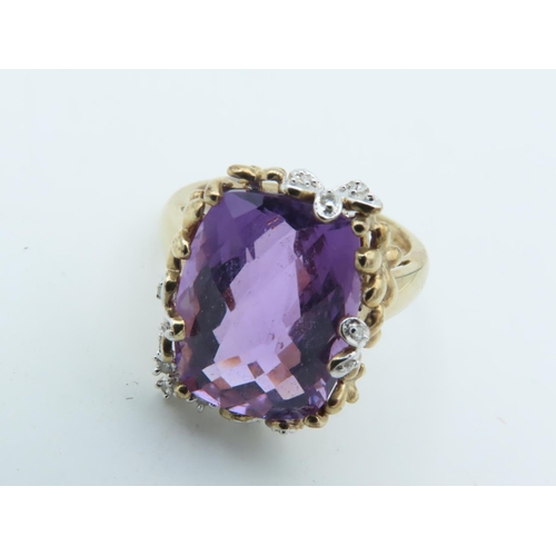 704 - Amethyst and Diamond Statement Ring Mounted on 9 Carat Gold Ring Size Q and a Half