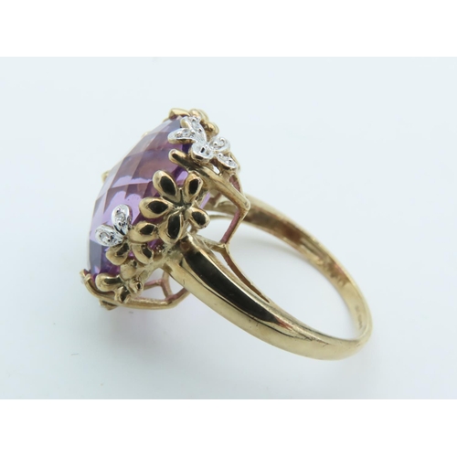 704 - Amethyst and Diamond Statement Ring Mounted on 9 Carat Gold Ring Size Q and a Half