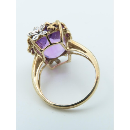 704 - Amethyst and Diamond Statement Ring Mounted on 9 Carat Gold Ring Size Q and a Half