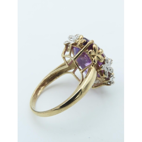 704 - Amethyst and Diamond Statement Ring Mounted on 9 Carat Gold Ring Size Q and a Half