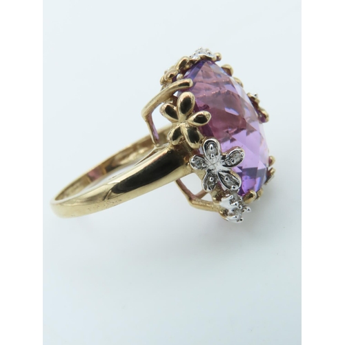 704 - Amethyst and Diamond Statement Ring Mounted on 9 Carat Gold Ring Size Q and a Half