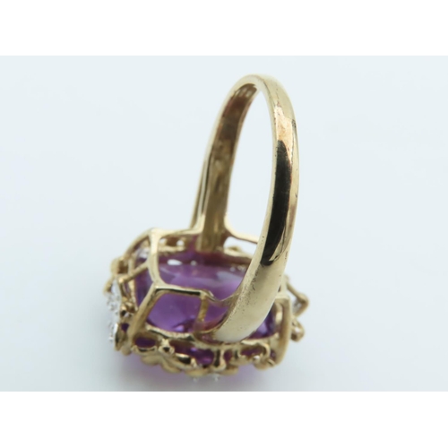 704 - Amethyst and Diamond Statement Ring Mounted on 9 Carat Gold Ring Size Q and a Half