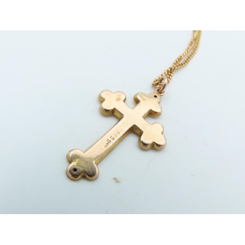 707 - 9 Carat Crucifix Design Engraved Decorated Pendant Necklace Mounted on 9 Carat Gold Chain