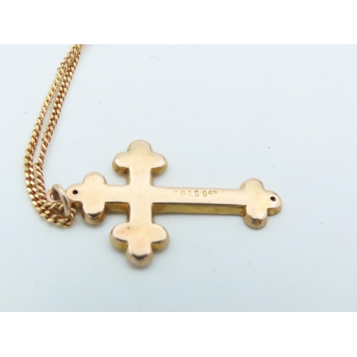 707 - 9 Carat Crucifix Design Engraved Decorated Pendant Necklace Mounted on 9 Carat Gold Chain