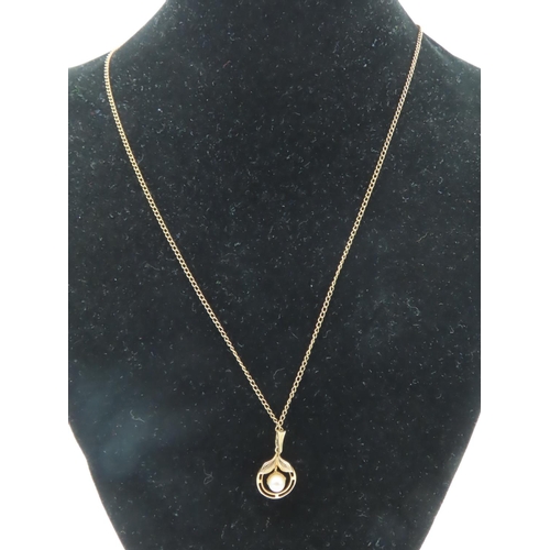 708 - 9 Carat Gold Pearl Mounted Pendant Necklace Mounted on Yellow Gold with 9 Carat Gold Necklace