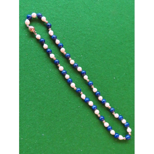 709 - Lapis Lazuli and Cultured Pearl Necklace with 9 Carat Gold Spacers