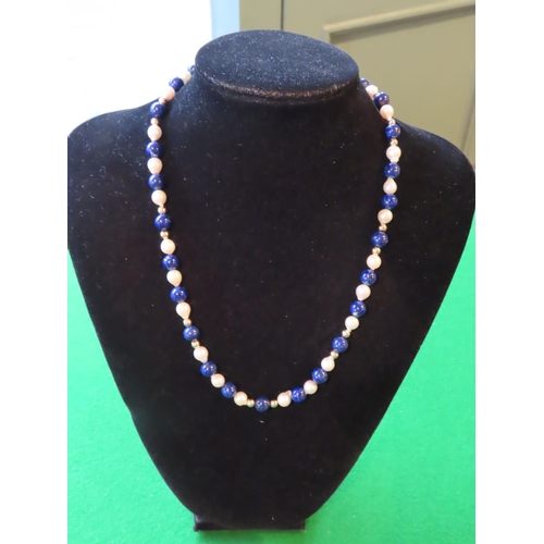 709 - Lapis Lazuli and Cultured Pearl Necklace with 9 Carat Gold Spacers