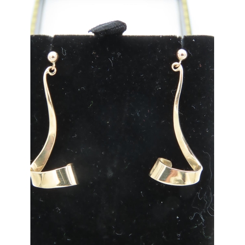 711 - Pair of Modernist Form 9 Carat Gold Ladies Drop Earrings