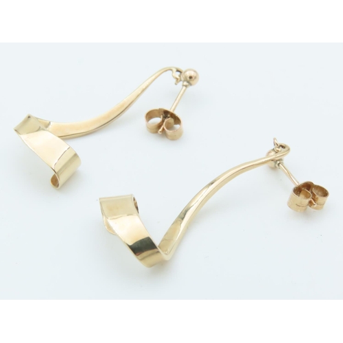 711 - Pair of Modernist Form 9 Carat Gold Ladies Drop Earrings