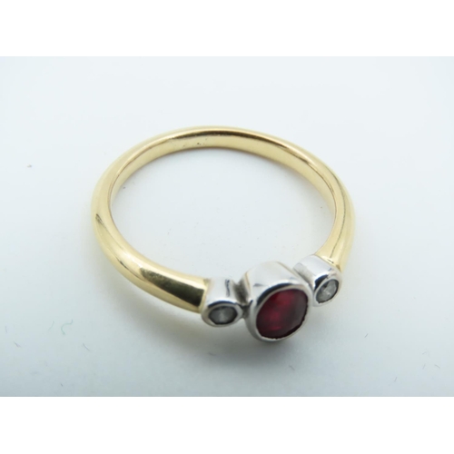 713 - Ruby and Diamond Ladies Three Stone Ring Mounted on 18 Carat Gold Size L