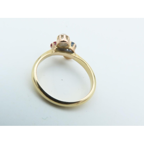 715 - Red White and Blue Trio Ring Ruby Sapphire and Diamond Mounted on 9 Carat Gold Size I and a Half