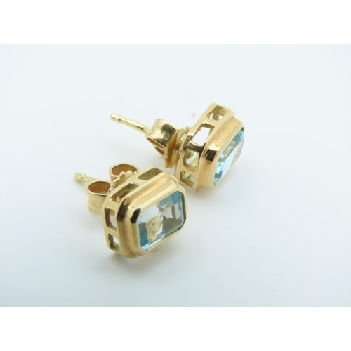 717 - Pair of 18 Carat Yellow Gold Mounted Blue Topaz Set Ear Studs Each with Emerald Blue Topaz Raised Co... 