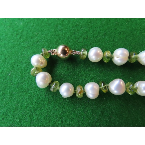 724 - Peridot and Cultured Pearl Necklace with Alternating Polished Bouton Peridots and 8mm Freshwater Pea... 