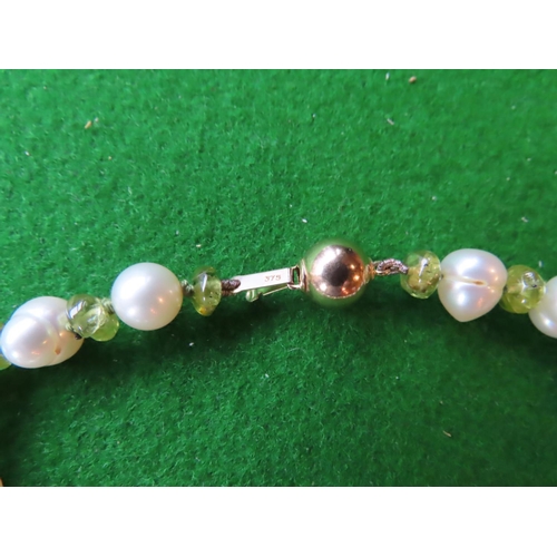 724 - Peridot and Cultured Pearl Necklace with Alternating Polished Bouton Peridots and 8mm Freshwater Pea... 