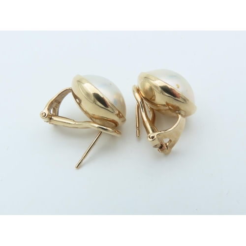 726 - Pair of Mabe Pearl Set Earrings Mounted on 9 Carat Yellow Gold