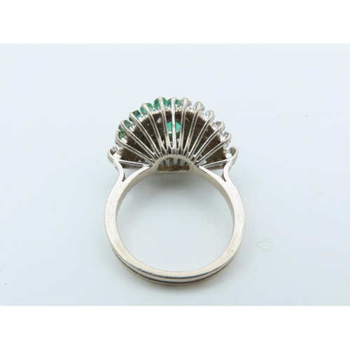 729 - Emerald and Diamond Ladies Cluster Ring with Central Oval Cabochon Emerald with Trio of Single Cut D... 