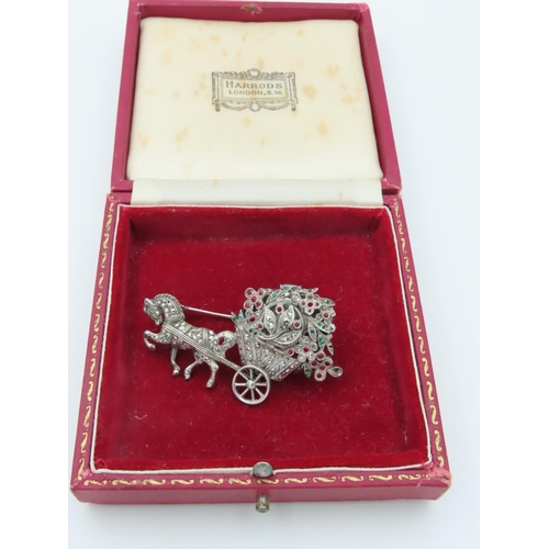 730 - Bucherer Ladies Brooch with Hidden Time Piece Designed as Horse Drawn Carriage with Flowers