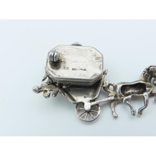 730 - Bucherer Ladies Brooch with Hidden Time Piece Designed as Horse Drawn Carriage with Flowers