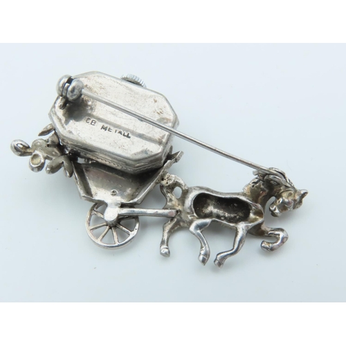 730 - Bucherer Ladies Brooch with Hidden Time Piece Designed as Horse Drawn Carriage with Flowers