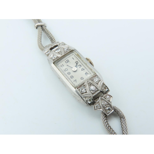 731 - Ladies Diamond Set Cocktail Watch Rectangular Cream Coloured Dial 10mm Diameter with Arabic Numerals