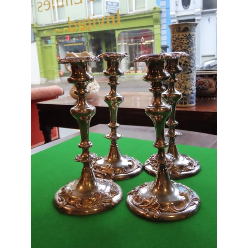 734 - Set of Four Silver Plated Candle Sticks Antique Each Decorated with Applied Foliate and Scroll Decor... 